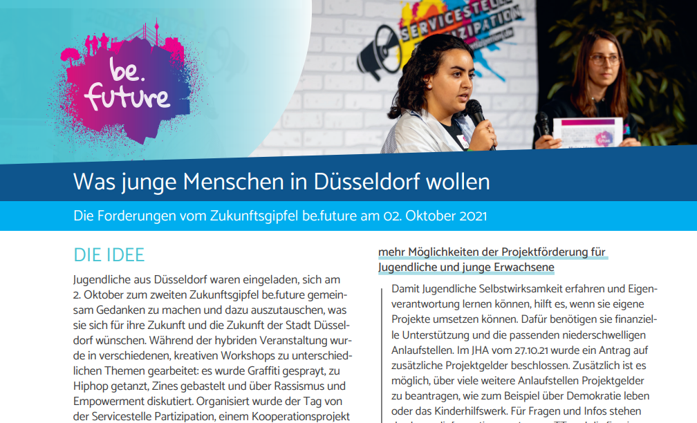 Screenshot der Broschüre zu befuture "Was junge Menschen in Düsseldorf wollen"